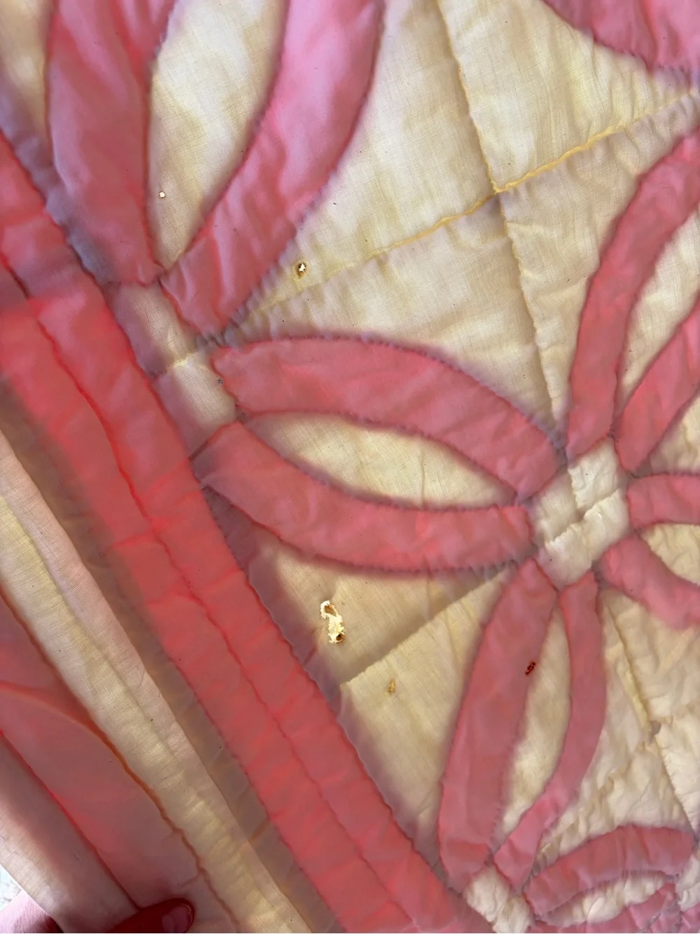 Vintage Double Wedding Ring Quilt - Red & Cream Handmade Quilt - 86 x 71